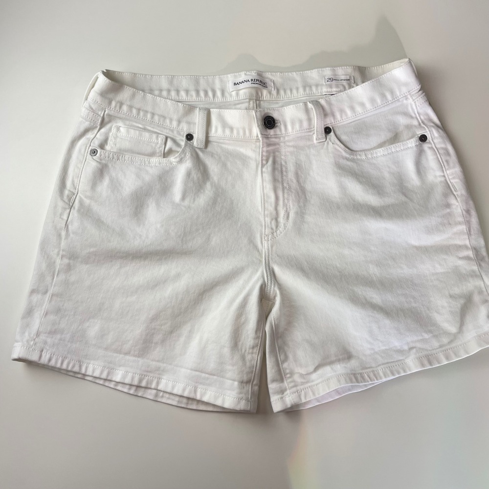 Banana Republic Premium Denim Roll-Up Shorts White Size 29 Womens S/172490-00